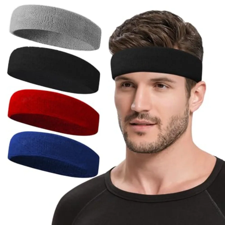 

Sweatbands Sports Headband for Men and Women, Moisture Wicking Hairband Athletic Towel Headbands Cotton Head Sweat Bands for Ru