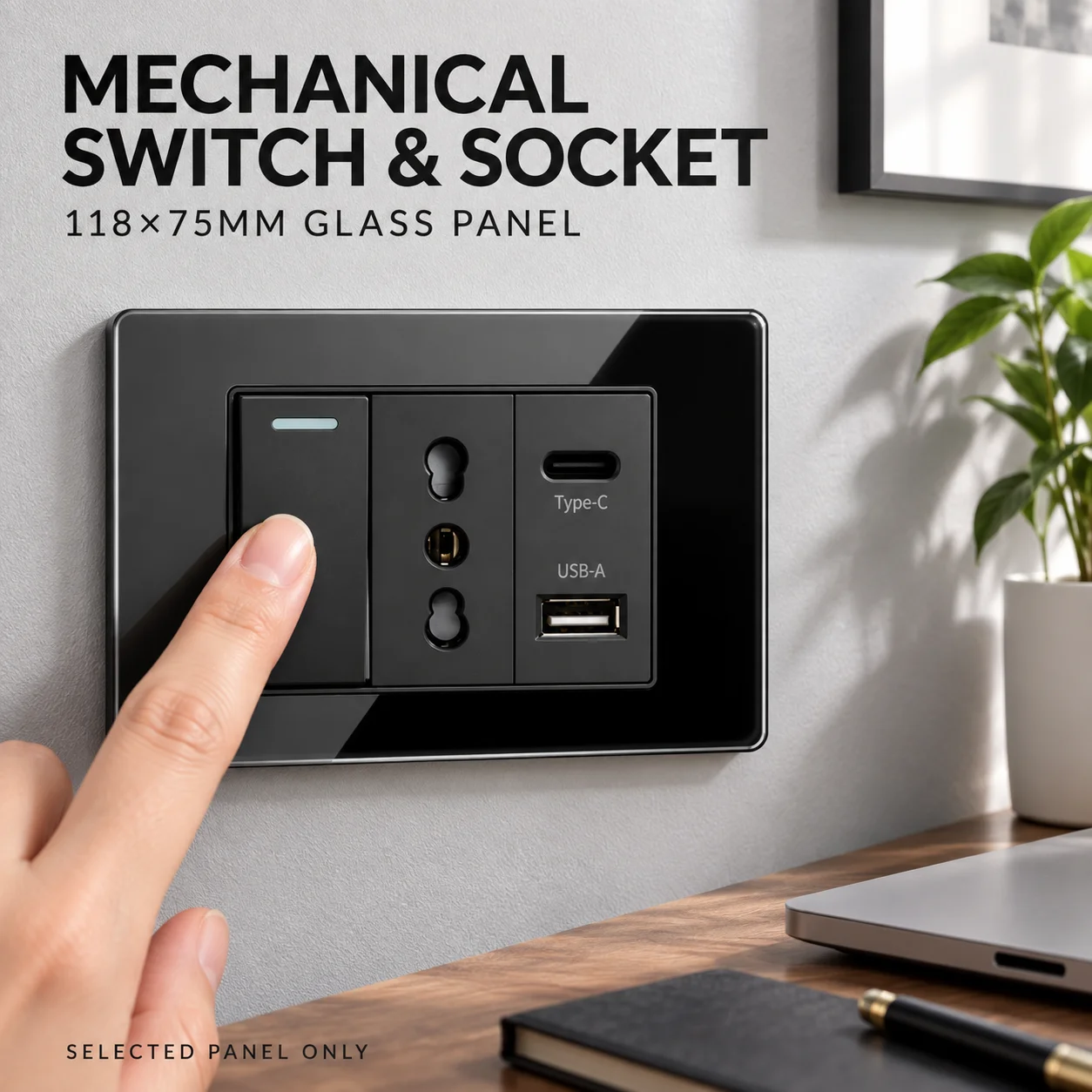 118x75mm Black Tempered Glass Wall Switch Socket Italy Schuko USB Type-C CAT5 CAT6 SAT TEL Modular Panel for Home Office