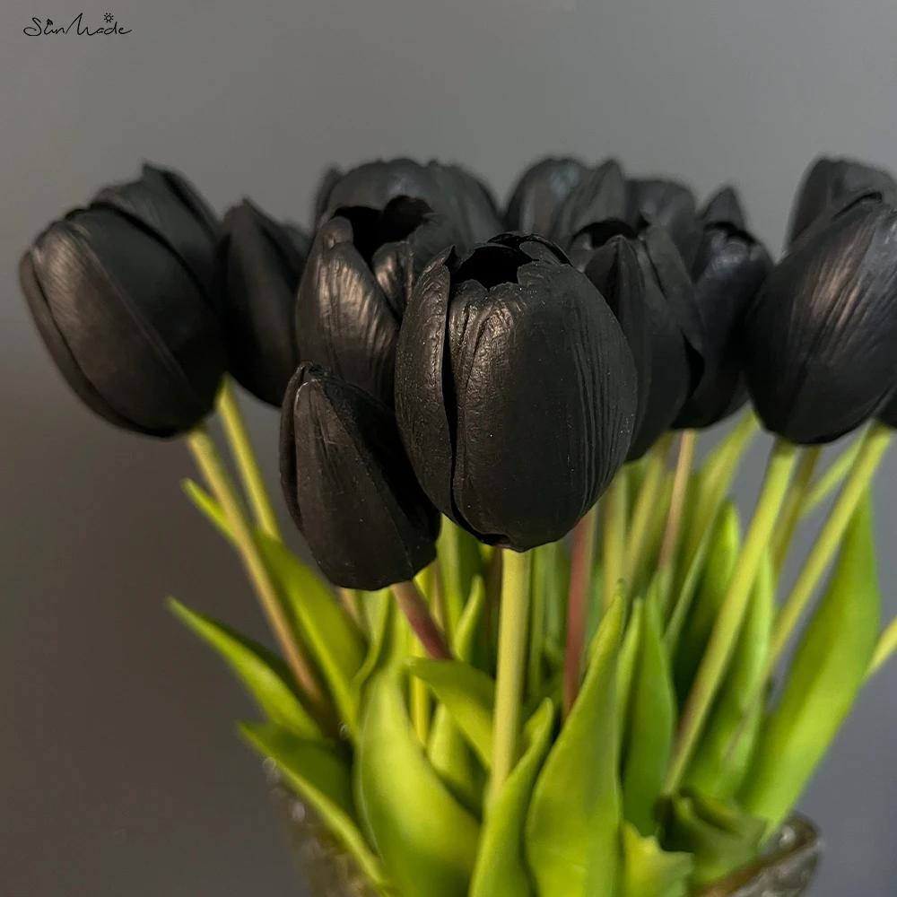 SunMade Luxury Gothic Black Tulip Bouquet Real Touch Artificial Flowers Home Hotel Decoration Flores Artificiais Purple Flower