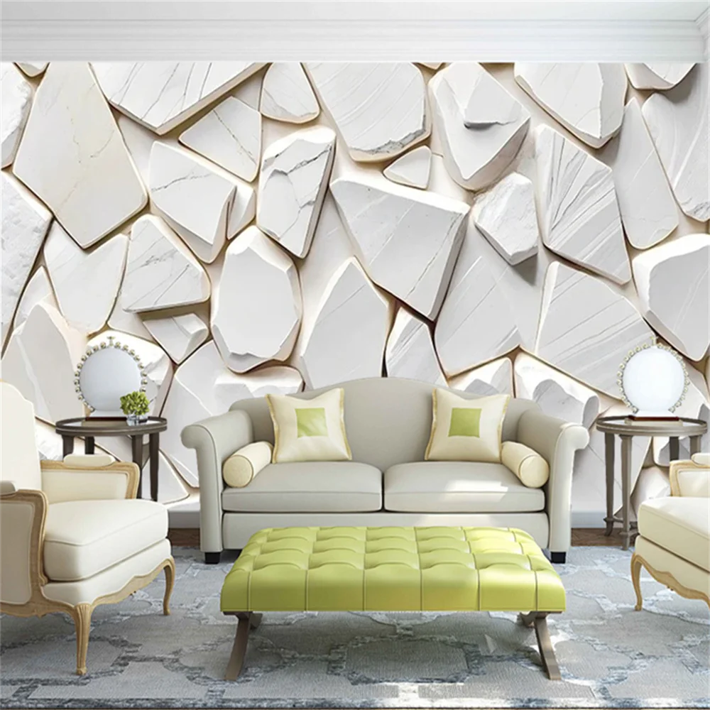 Custom wallpaper 3D Mural White Solid Geometric Stone Wall paper For Living Room Bedroom Wall Decoration Wall Papers Home Fresco