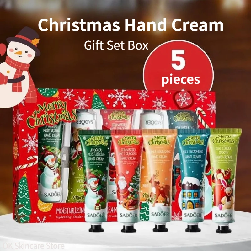 

Christmas Moisturizing Anti Cracking Hand Cream for Dry 5 Types Fruit Series Refreshing Moisturizer Beauty Hand CareGift Box Set