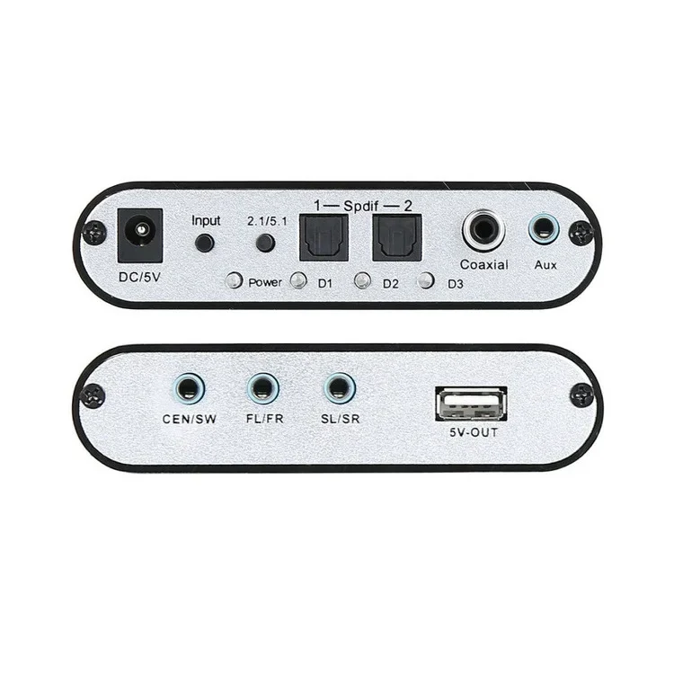 Dekoder Audio 5.1 suara Digital DTS/AC3/PCM optik ke Stereo Digital Surround ke konverter Analog HD 2 SPDIF 3.5 AUX koaksial