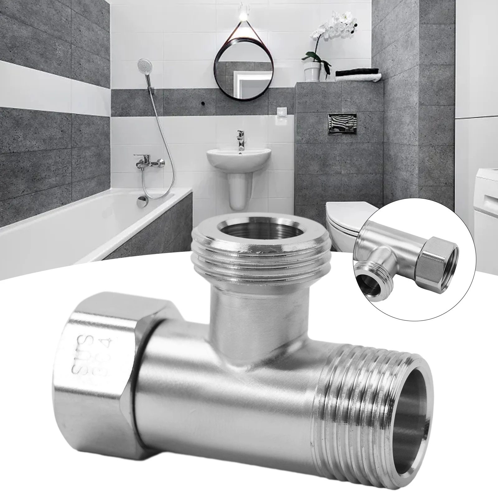 Aço inoxidável 3 vias t-adaptador torneira do chuveiro do banheiro divisor de água desviador válvula g1/2 conversor de válvula de chuveiro do banheiro