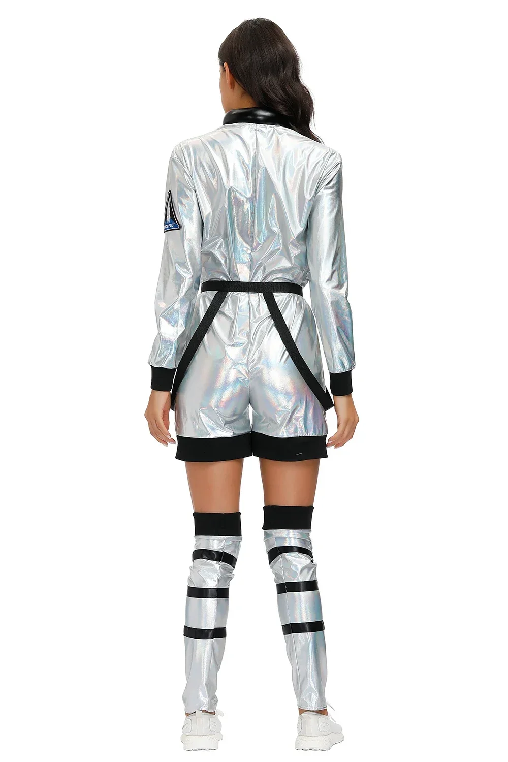 Women Astronaut Jumpsuit Costume Adult Silver Alien Spaceman Pilots Outfits