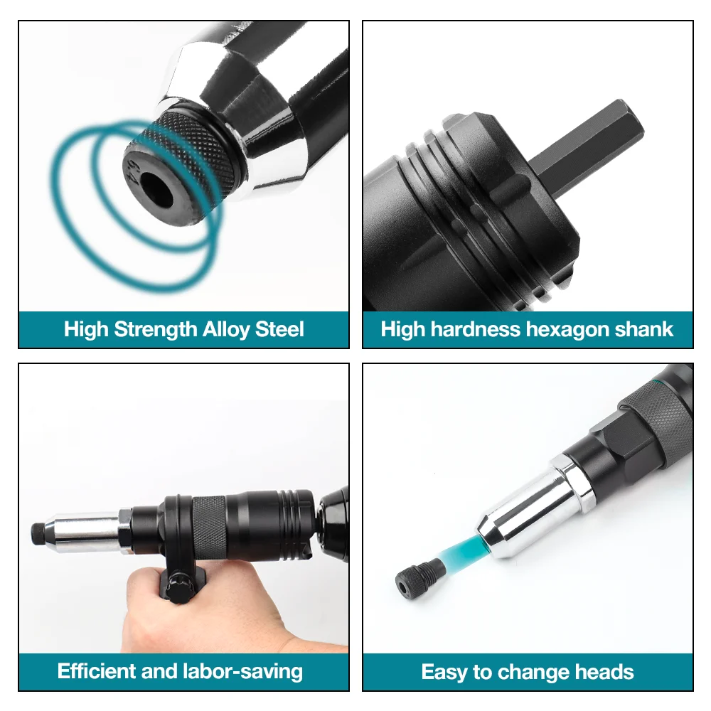 Электрический заклепочный пистолет, адаптер для инструмента для заклепочных гаек, беспроводной конвертер для домашнего заклепочного пистолета с гаечным ключом, 2,4 мм/3,2 мм/4,0 мм/4,8 мм/6,4 мм