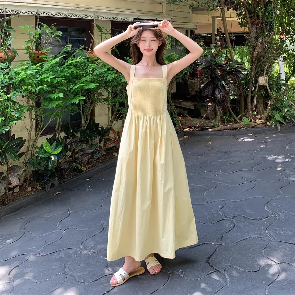 فساتين نسائية بدون أكمام أنيقة لضيف حفل الزفاف الصيف زين مطرزة تجمع Shiring Smocking التدريبات مطرز