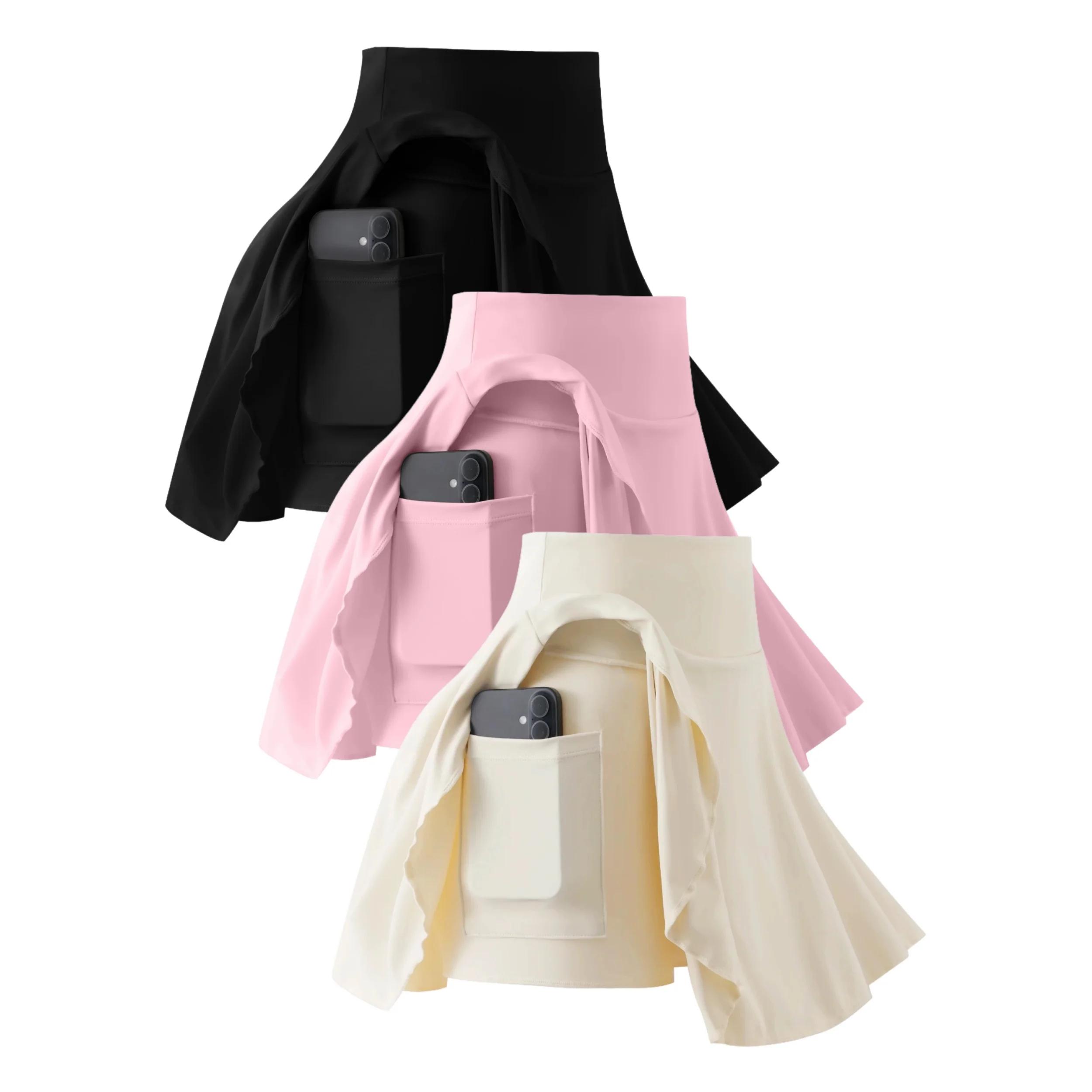 3er-Pack vielseitige plissierte Skorts! Eingebaute Shorts und Taschen, hochelastisch und atmungsaktiv, ideal für Tennis, Pendeln und Verabredungen