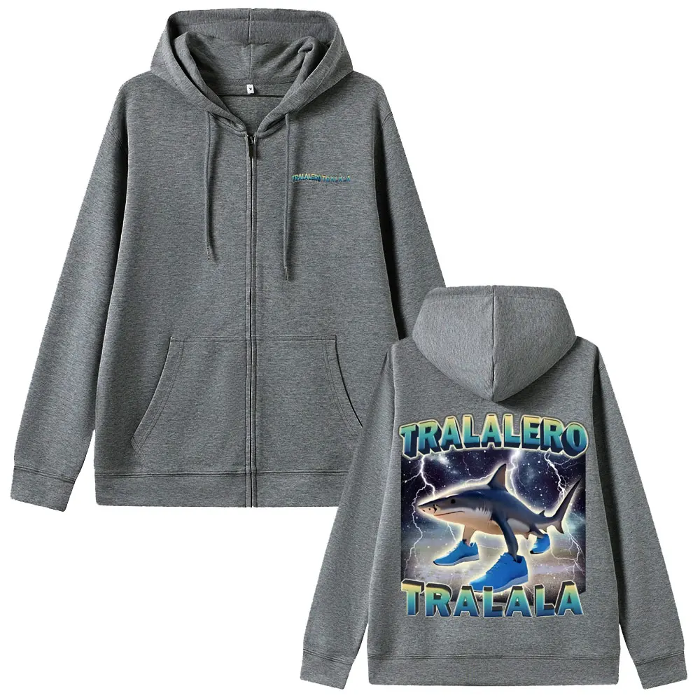 Tralalero Tralala Funny Shark Meme Zipper Hoodie Men's Casual Humor Zip Up Jacket Men Women Fashion Vintage Zip Up Sweatshirts