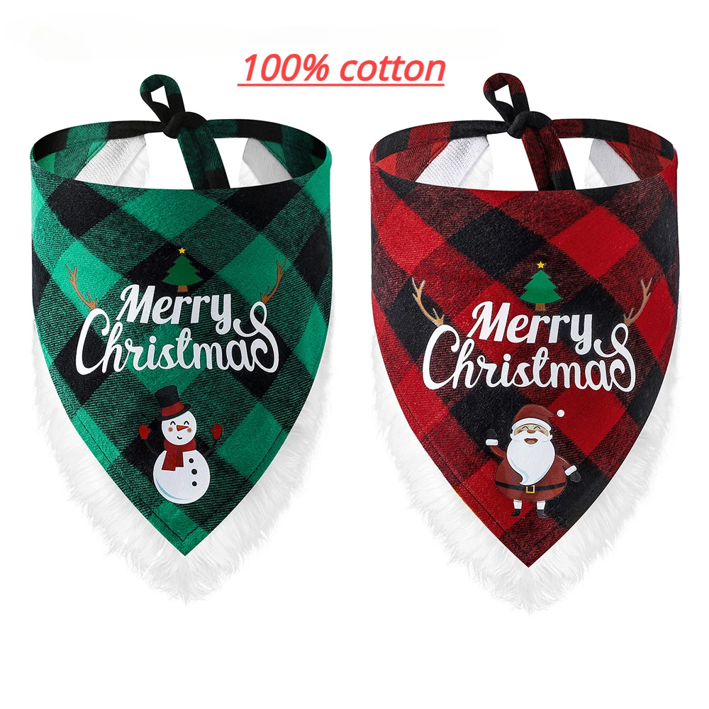 Merry Christmas Dog Bandana Reversible Trianqle Bibs Scarf Adjustable Christmas Santa Hat for Dogs