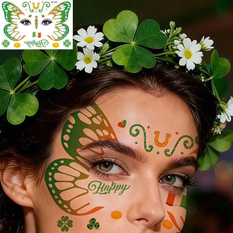 

Временные татуировки на лицо с изображением клевера, на День святого Патрика, водостойкие, для женщин, для ирландских вечеринок, музыкальных фестивалей, наклейки