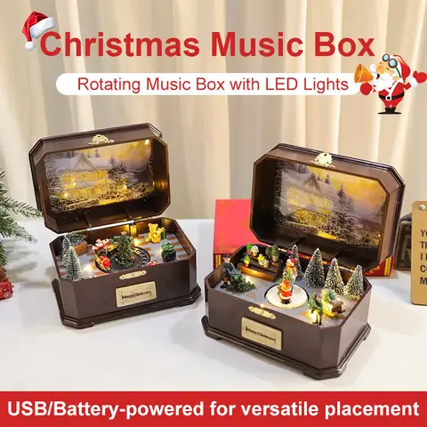 Caixa de música giratória com luzes LED - presente alimentado por USB/bateria para Natal/Aniversário! # Presentes para ela # HomeDecor