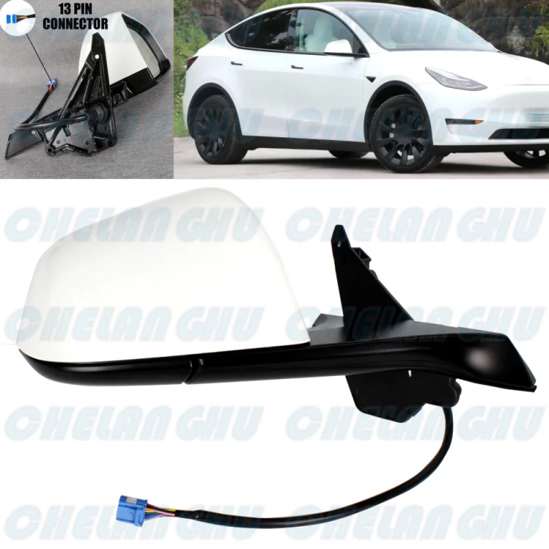 For Tesla Model Y 2019 2020 2021 2022 2023 Right Side 13 pins White Painted Heated Memory Power Fold Mirror Assembly