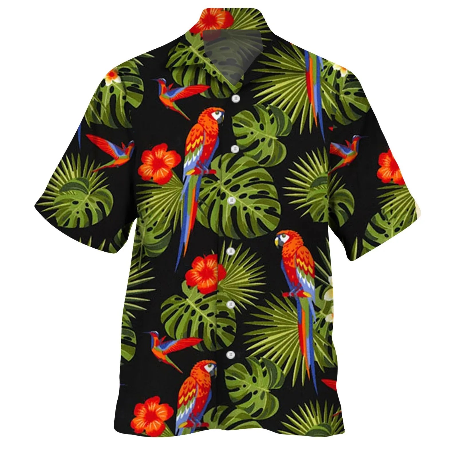 2024 Trendy Cardigan Hawaiian Shirt Men\'s Parrot 3D Printed Short Sleeve Large Size Loose Beach Wear Fashion New Product