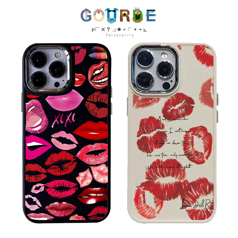 Gourde Aesthetic Casing Red Lip Print Pattern Phone Case for Iphone 16 15 14 12 13 11 Pro Max IP 7 8 Plus Iphon X XS XR Xs Max