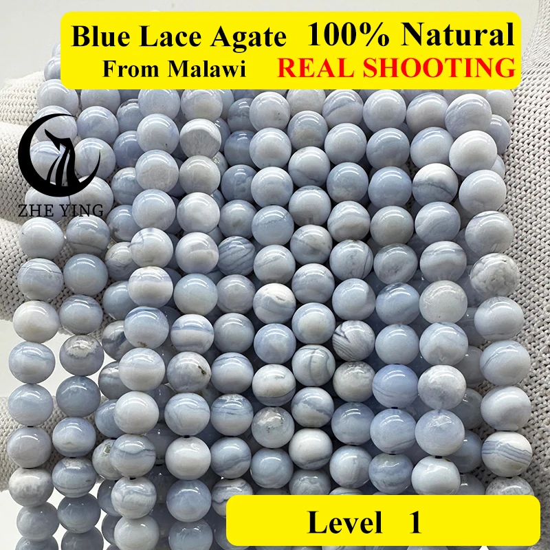 100% Natural Blue Lace Agates Stone Beads Round Loose Beads for Jewelry Making Needlework Beads Diy Bracelet 15\'\'