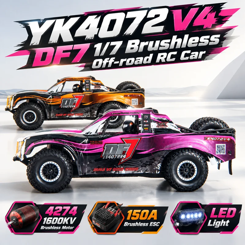 New YiKong YK4072 V4 DF7 1/7 6S Brushless Remote Control Electric Desert off-road Short Truck 4WD RC High Speed With Light Model