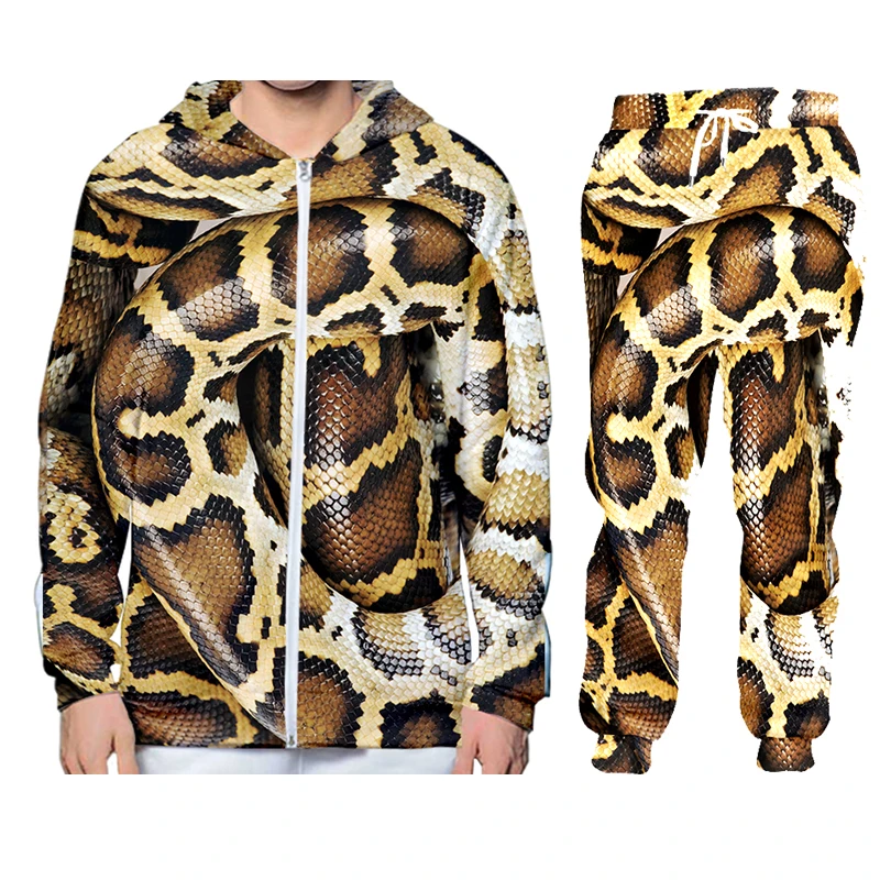 Snake Personality Men's Sports Suits Tracksuit t-shirt Pants Two Pieces Sets Jacket Casual Sweatshirts Sweatpants Men's Clothing