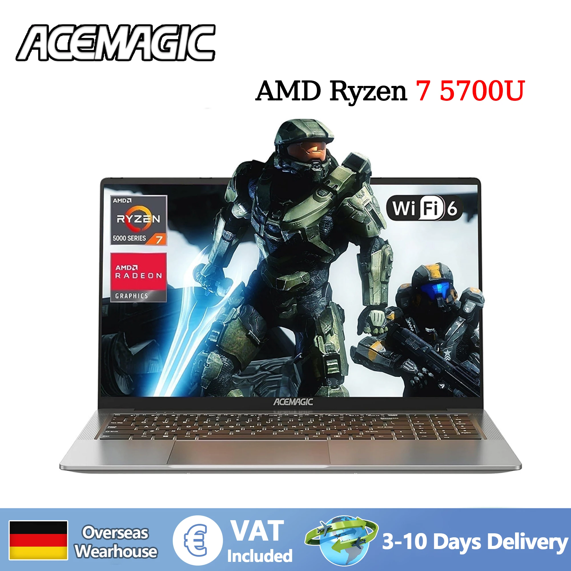 ACEMAGIC Laptop 16,1 inch FHD Gaming-laptop AMD Ryzen 7 5700U 16 GB RAM 512 GB SSD Windows 11 Pro Notebook Backlit KB Wifi6 BT5.2