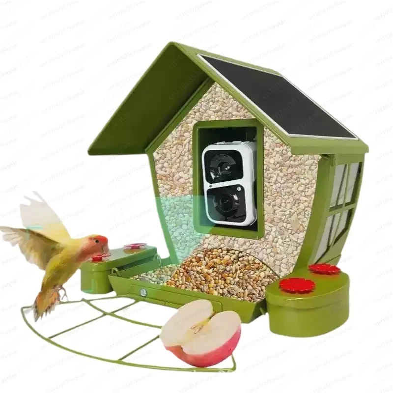 Comedero inteligente para pájaros AI con diseño a prueba de ardillas, comedero y bebedero para exteriores de 5 metales para aves silvestres y colibríes