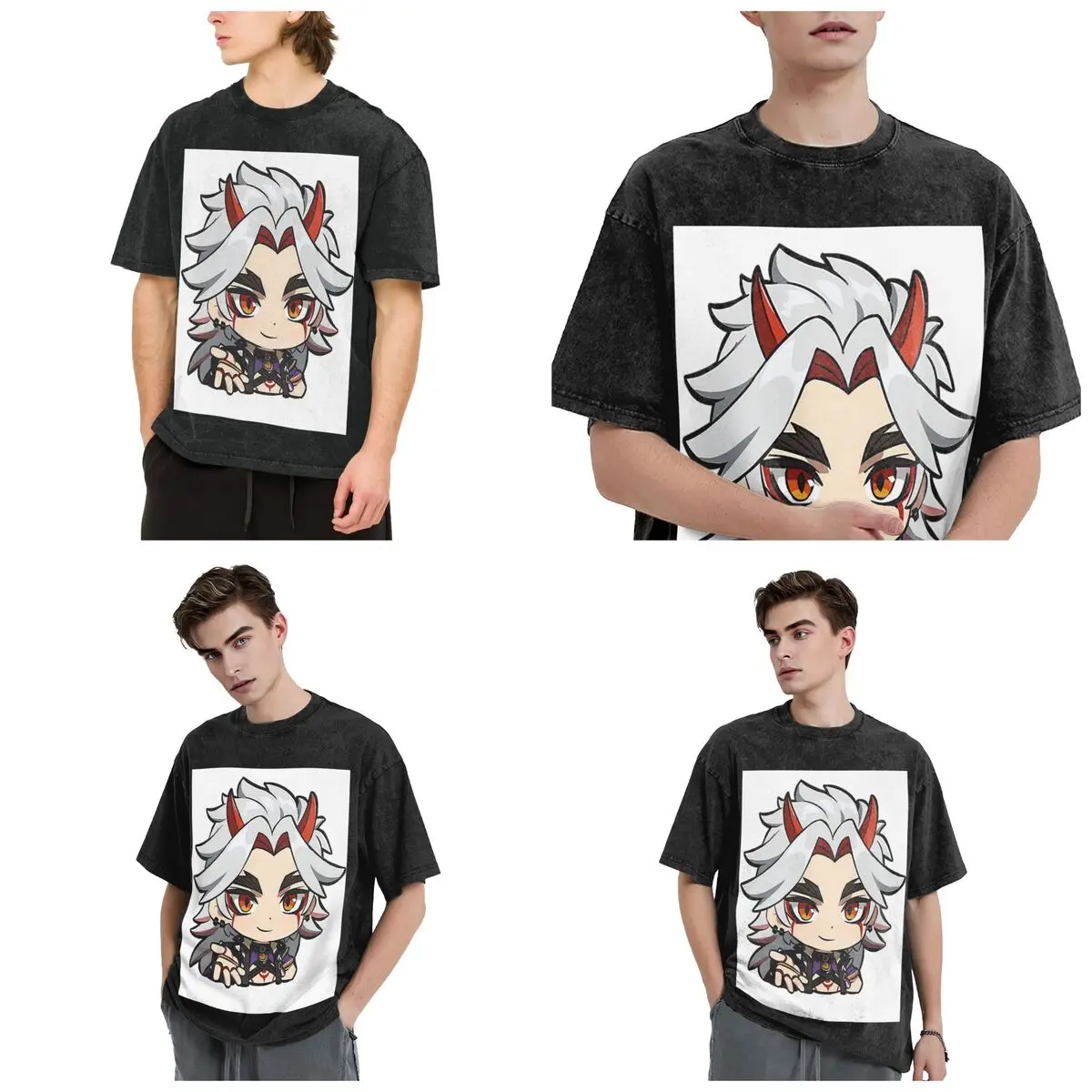 Arataki Itto Genshin Hip Hop Short Sleeve T-Shirts Washed Tops Tees Streetwear T Shirt Cotton for Men woman
