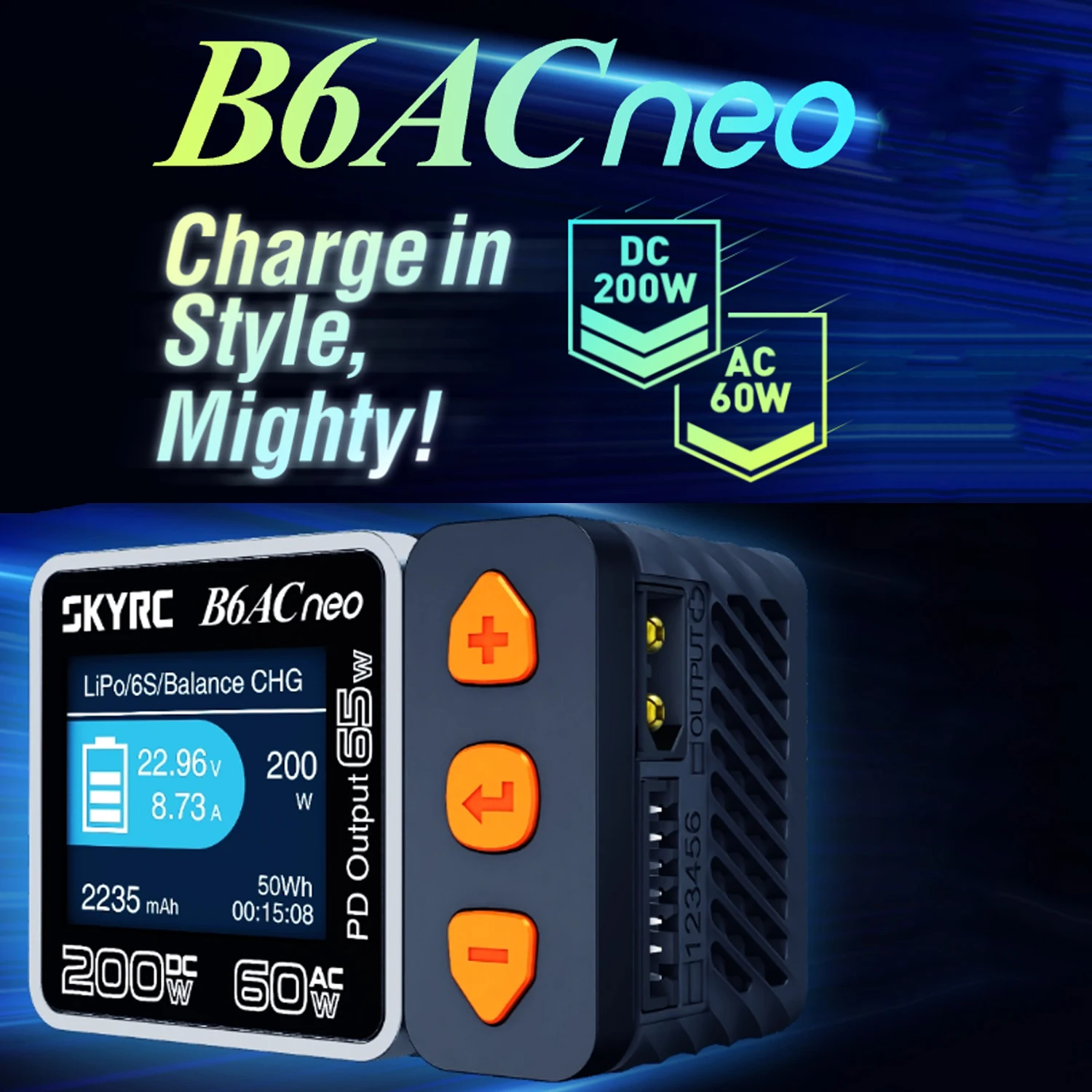 HG SKYRC B6ACneo Charger 200W AC 60W 10A Balance Charger Discharger Digital LiPo LiFe LiIon LiHV NiMH NiCd Pb Smart Battery