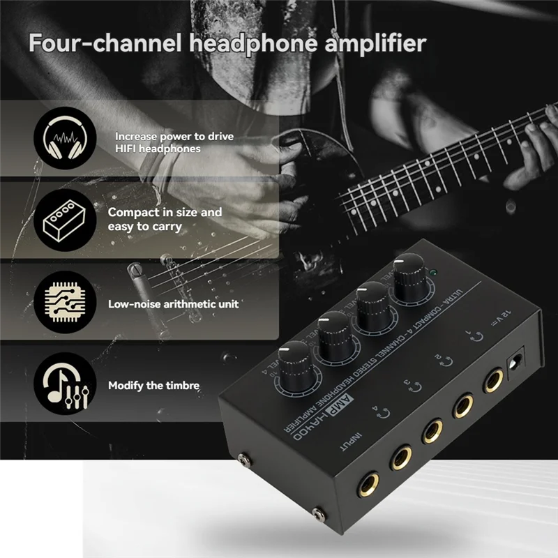 Stabile Leistung – HA400 Mini-Stereo-Kopfhörerverstärker 4 Kanäle, ultradetragbar mit 6,5 mm auf 3,5 mm Konverter, EU-Stecker