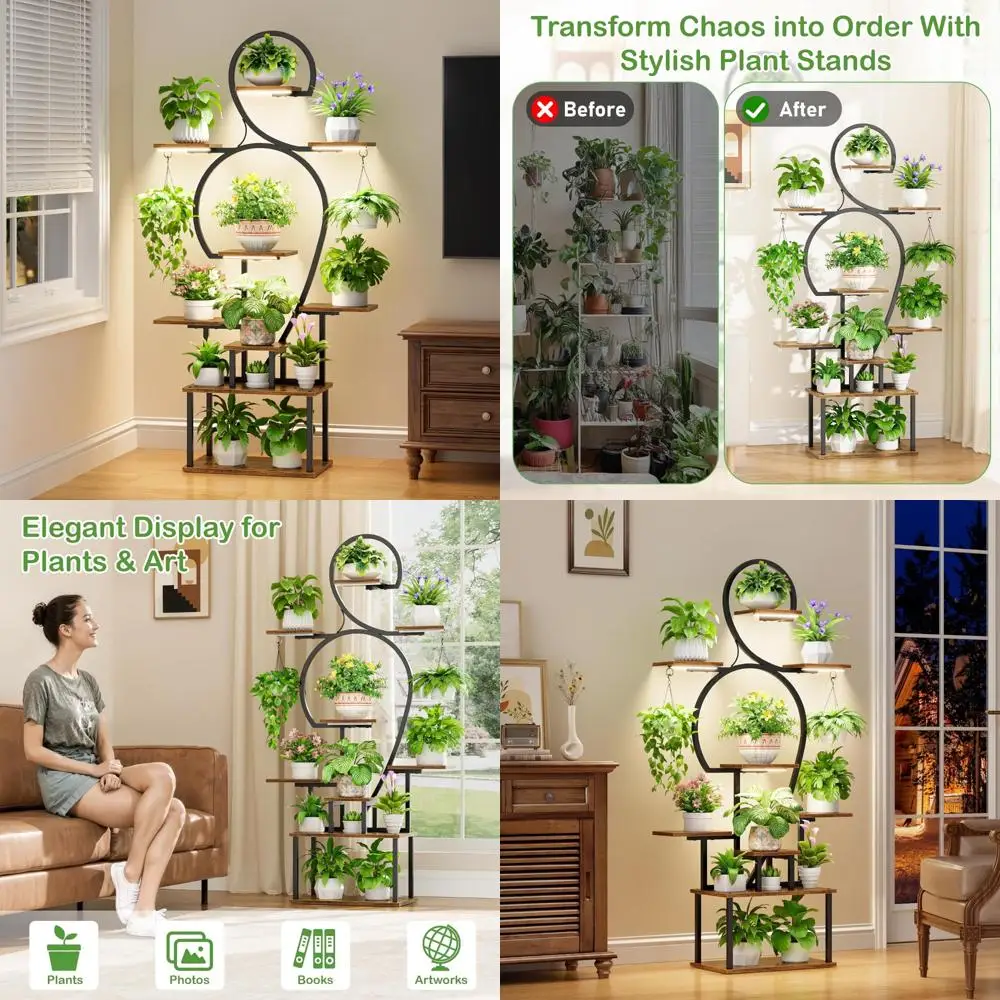 

9-Tier Indoor Plant Stand with Grow Light - Tall 63 Multi-Plant Shelf for Home Gardening and Large Plant Display