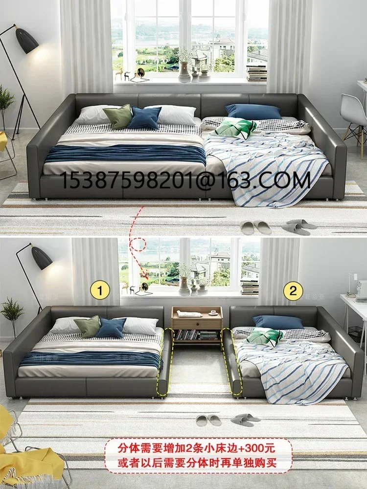 Two-child family bed, parent-child bed tatami  leather  double  three-child super master bedroom