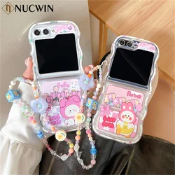 Cute Cartoon Flower Bracelet Case for Samsung Galaxy Z Flip 6 5 4 3 Flip5 Rabbit Wrist Chain Wavy Soft Cover for Samsung ZFlip6