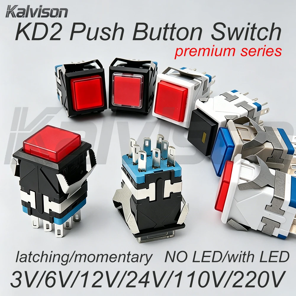 

12V Plastic Push Button Switch Latching Full Face Light Emitting Square Momentary 3V 110V 220V Illuminated LED PushButton Switch