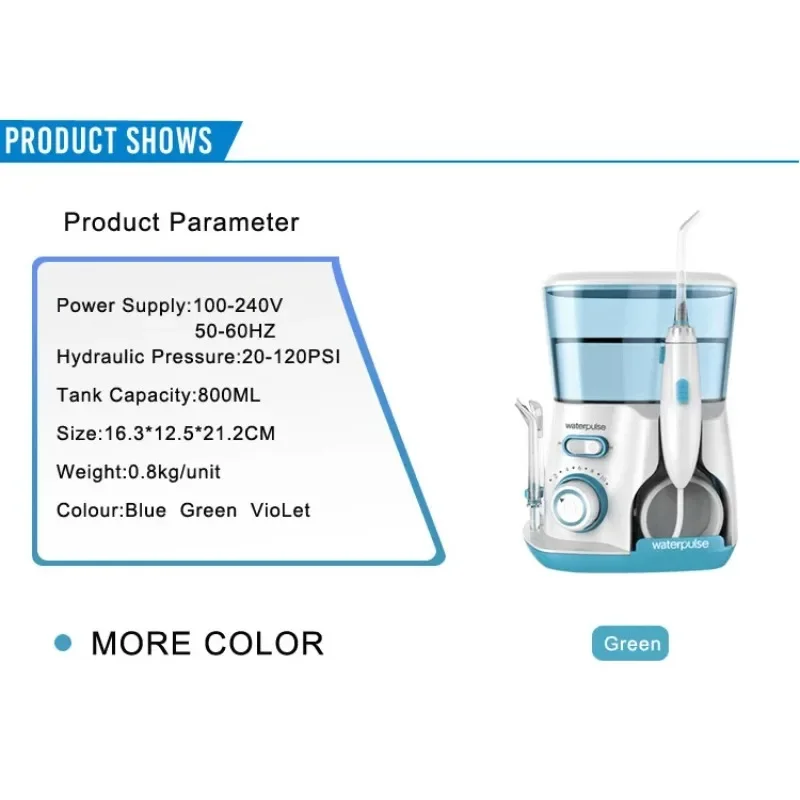 Waterpulse V300G Oral Irrigator 5pcs Tips Dental Water Flosser Electric Cleaner 800ml Oral Hygiene Dental Flosser for Oral Care