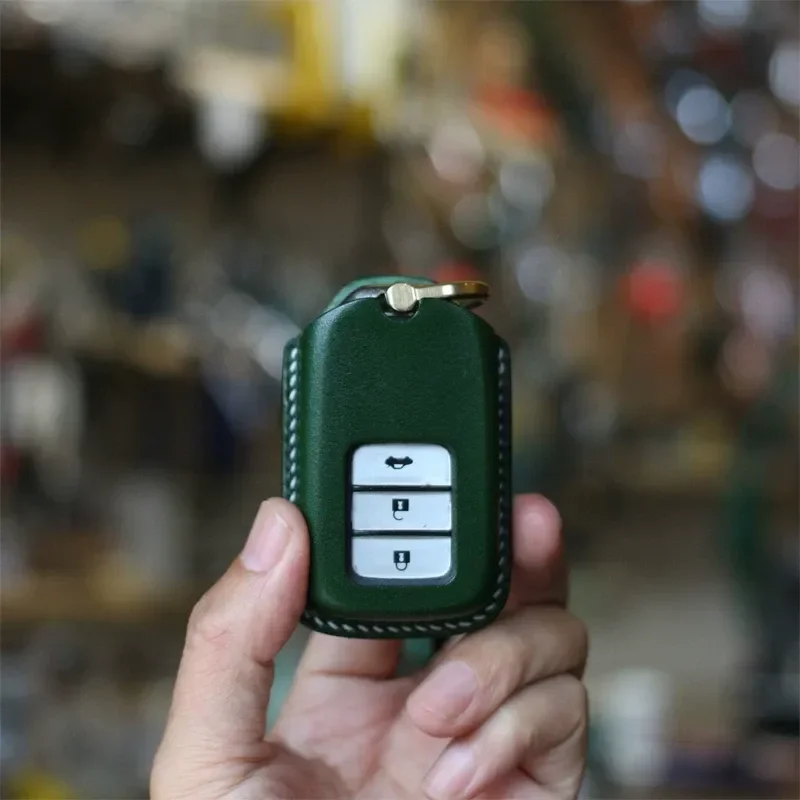 for Honda Accord Odyssey CRV XRV Handmade Leather Key Case Minimalist Original Car Key Cover Holder view 5