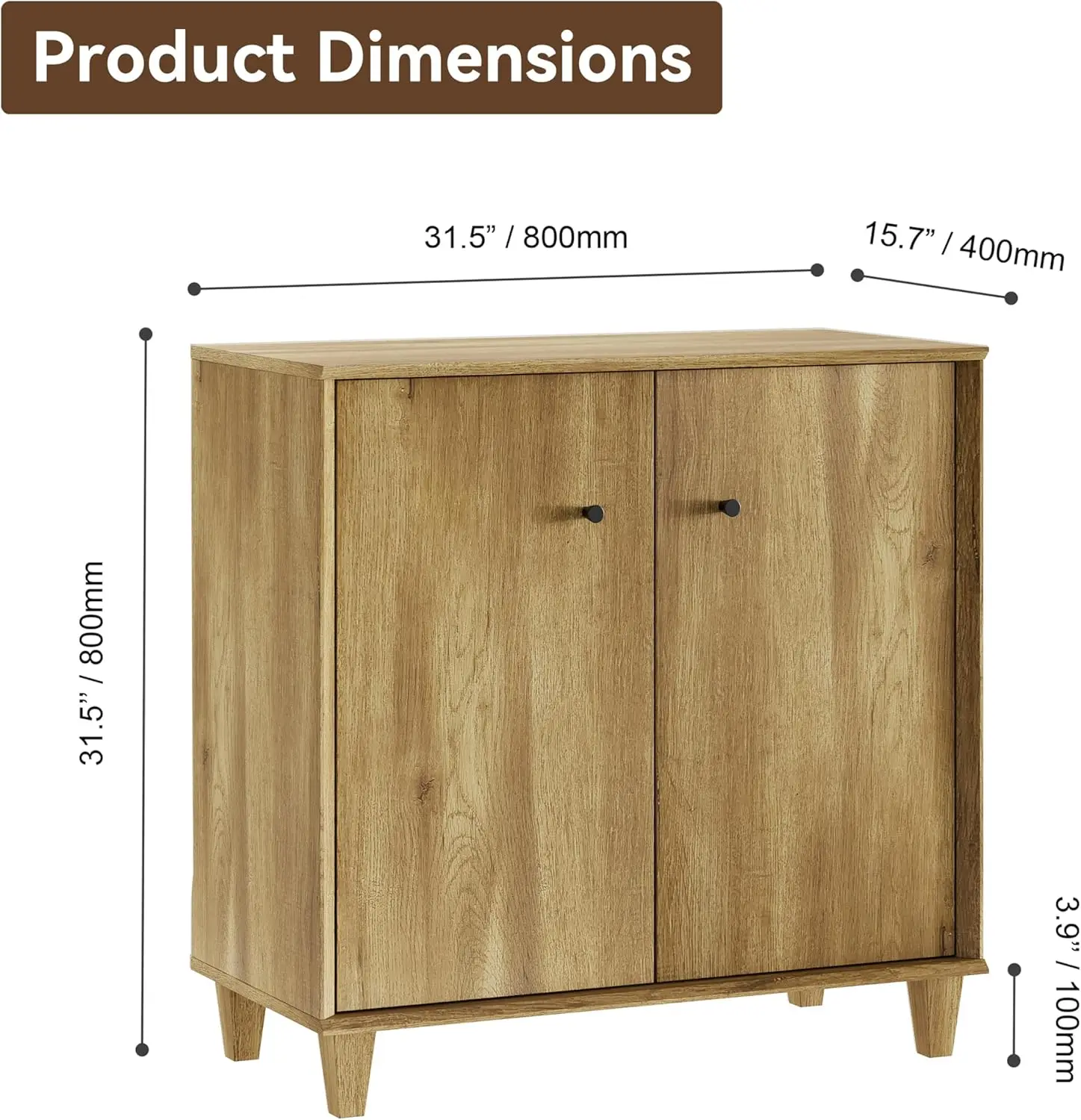 Oak Brown Wide Credenza Buffet Table for Dining Room, Living Room, and Hallway with Adjustable Shelf and Storage Compartments