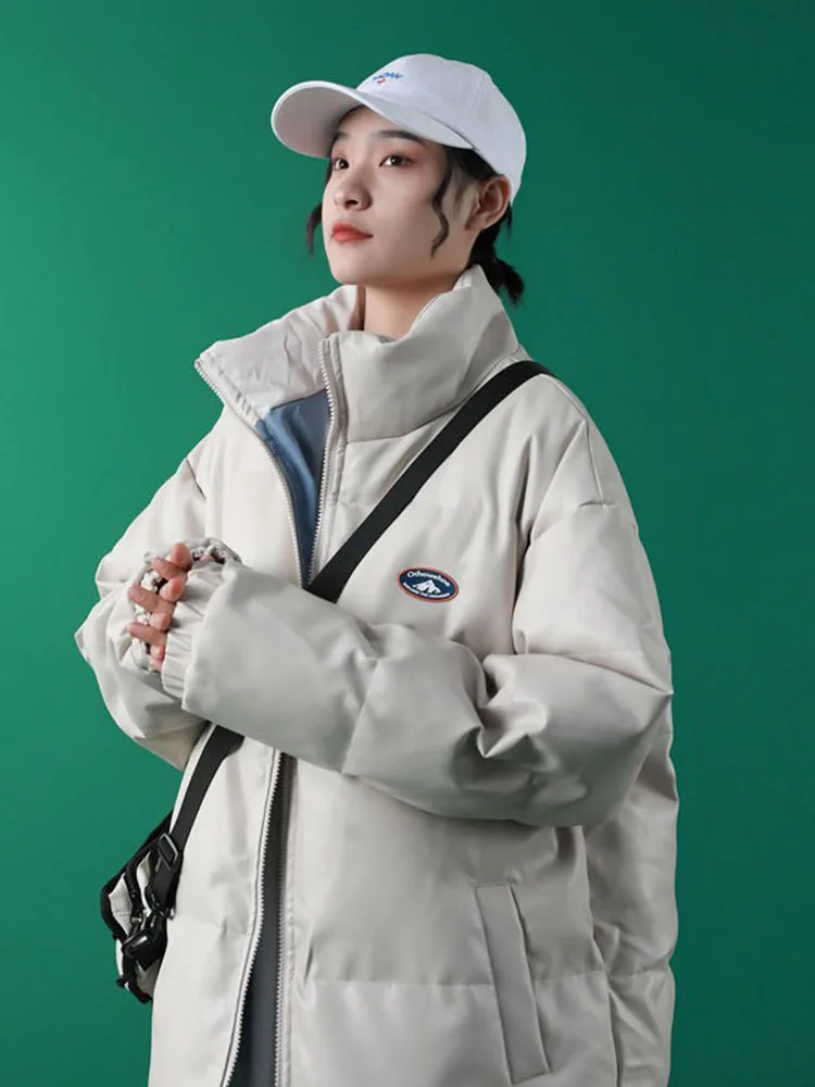 

Женская двусторонняя куртка из искусственной кожи и хлопка, зимняя утепленная свободная куртка-пуховик в корейском стиле с воротником-стойкой, длинный рукав