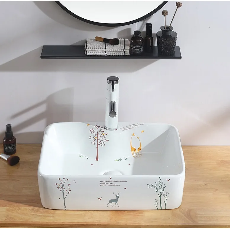 Premium Round table basin, balcony square  ceramic wash colored , colored gold art