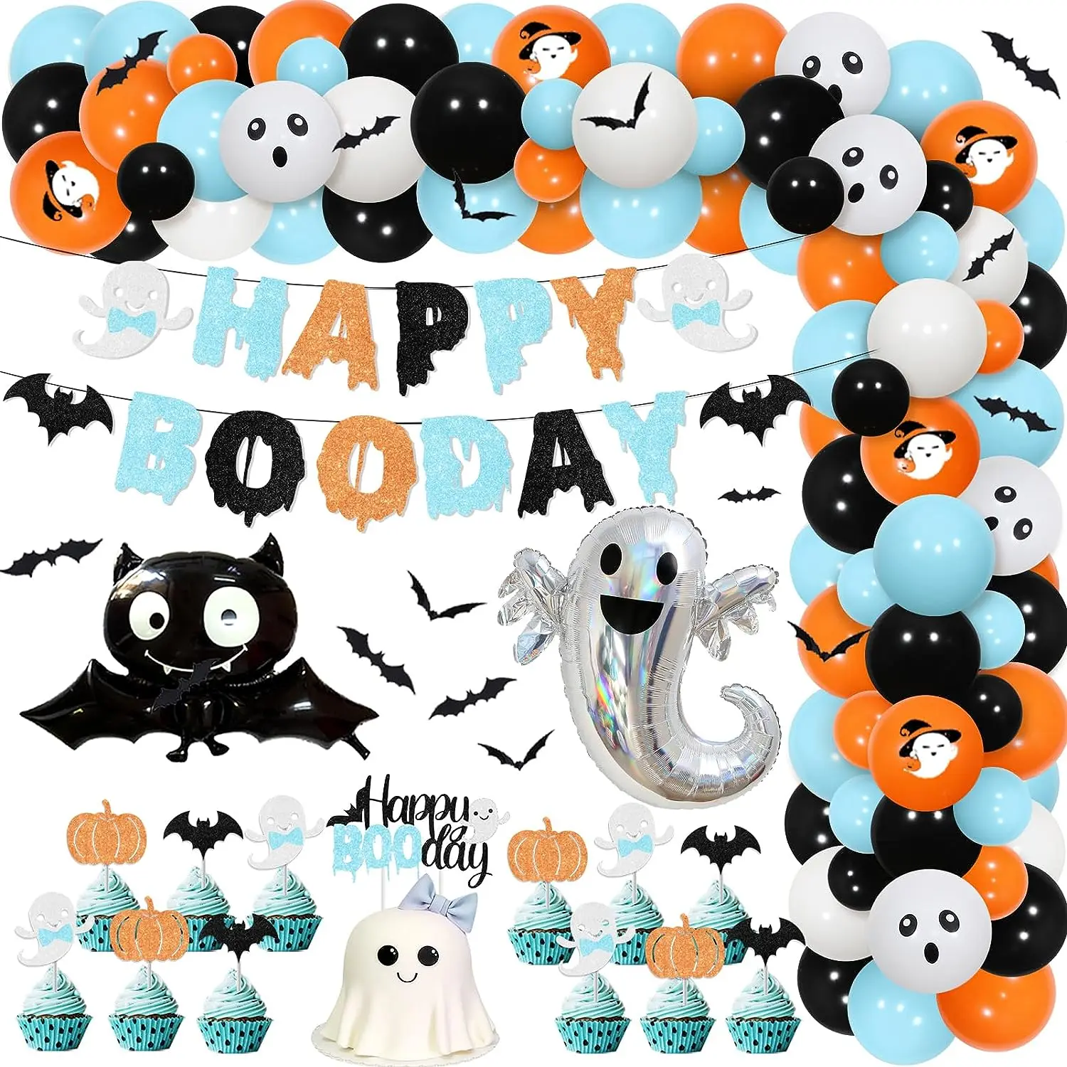 

Halloween Birthday Decorations Boy Happy Boo Day Party Decoration Blue Orange Black Balloon Garland Kit Bat Ghost Foil Balloon