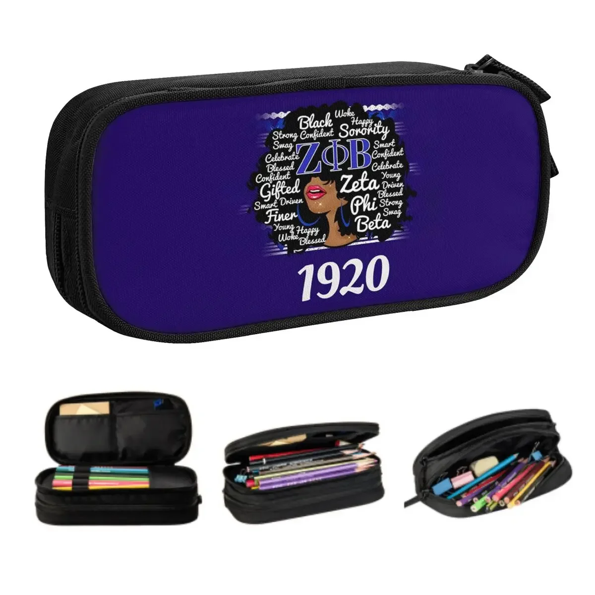 Cute Zeta Phi Beta Sorority Pencil Cases for Boy Girl Large Capacity Greek Letter 1920 Pencil Pouch Stationery