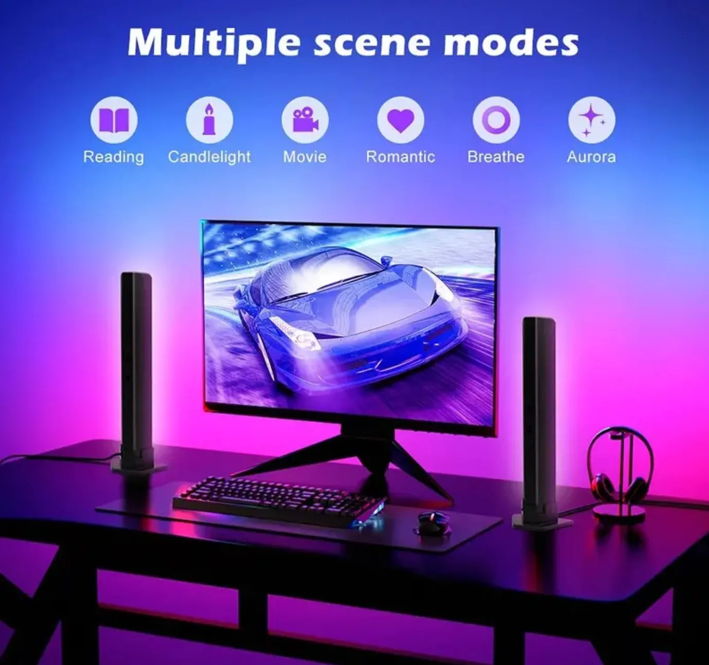 Barre luminose LED intelligenti RGB da 2 pezzi/set, luci d'atmosfera desktop USB, luce notturna, lampada ritmica, telecomando APP, sincronizzazione musicale B