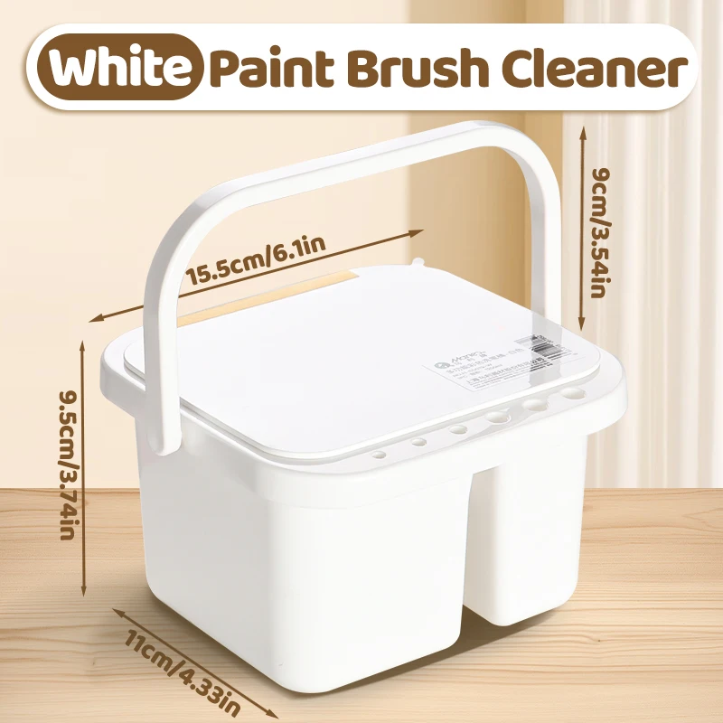 Marie's White Paint Brush Cleaner Washer with Lid,Paint Wash Pen Holder,Multipurpose Portable Brush Washing for Watercolor,Gouac