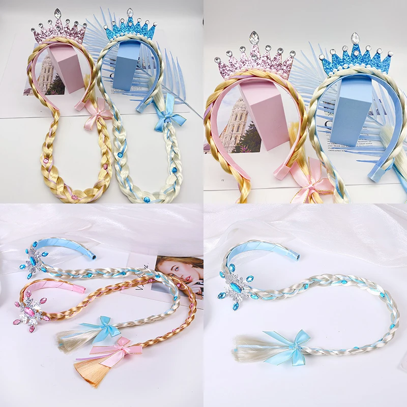 Girls Crown Headpiece Cosplay Princess Halloween Party Costumes Headband Wig Kawaii Headwear Kids Birthday Gifts