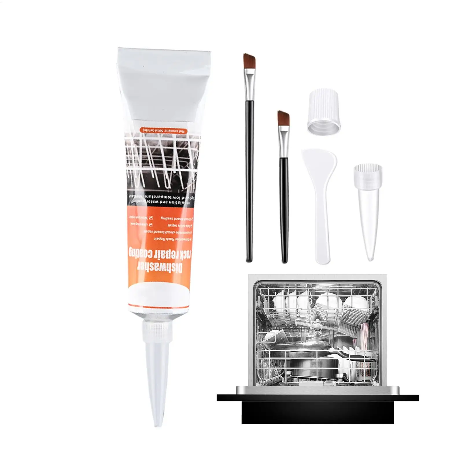 Dishwasher Rack Repair Kit 50ml Coating Long-Lasting Gel with 2 Brushes Dishwasher Rack Repair Adhesive for Kitchen Home Ovens