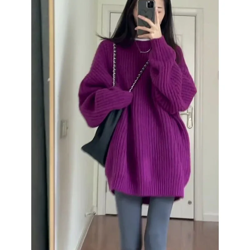 Stylish O-Neck Solid Color Knitted Loose Korean Sweaters Women\'s Clothing 2022 Autumn New Casual Pullovers All-match Warm Tops