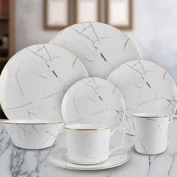 Creative Ceramic Plate Sets Marble Texture Hotel Dinner Set Plates and Dishes Western Restaurant Dessert Dish Kitchen Cutlery