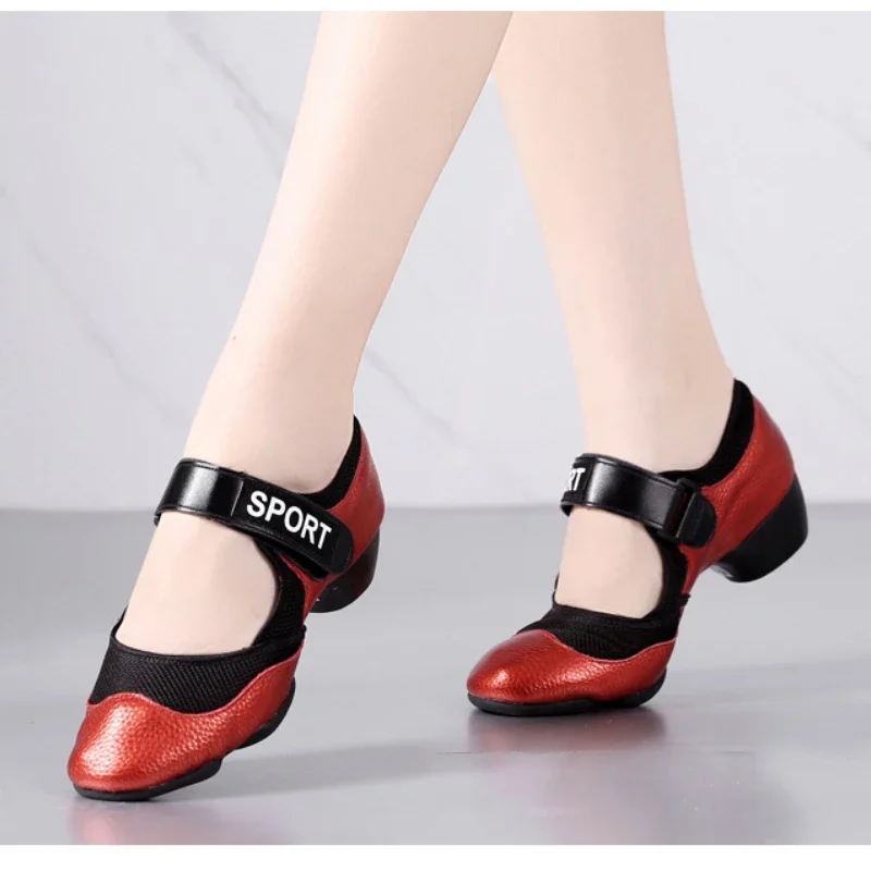 xihaha-ダンスシューズ女性ローヒールスクエアダンスシューズラテンサルサハイヒールシューズソフトソール屋外バレエスニーカーネットシューズ
