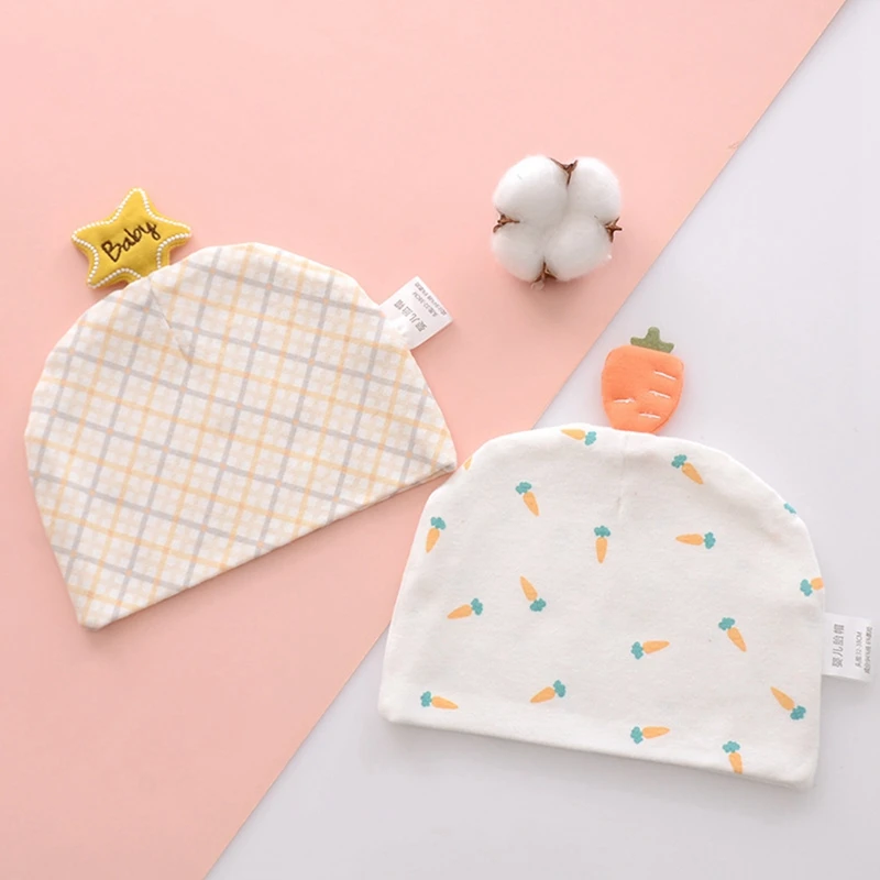 

Cotton Baby Girl Boy Cap Cartoon Print Newborn Bonnet Hat Plaid Toddler Headgears Children Hats Cosy Infant Nursing Caps 0-1year
