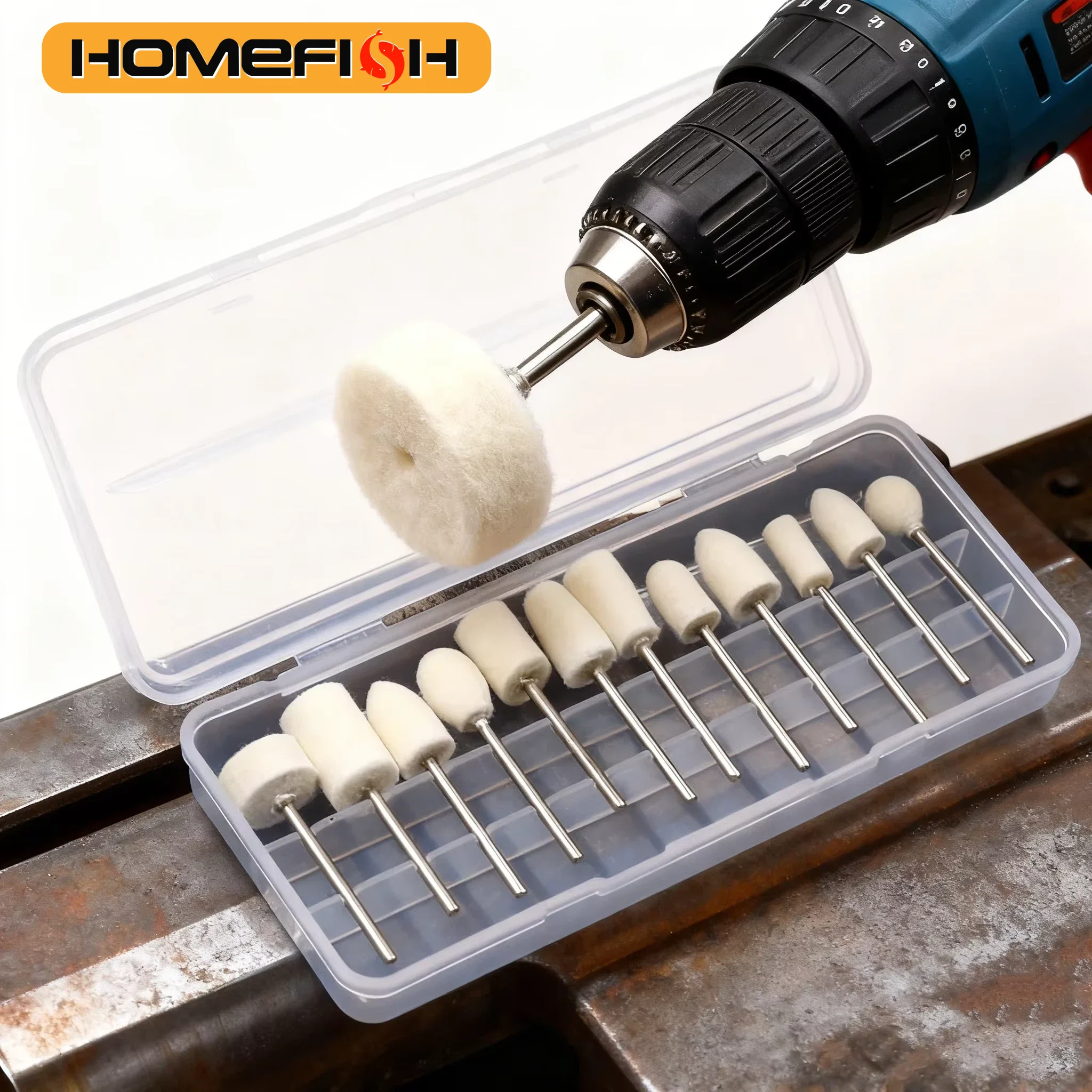 12PCS Wool Felt Polishing Wheel 8-11.8mm Outer Diameter 2.35mm Shank for Rotary Tool