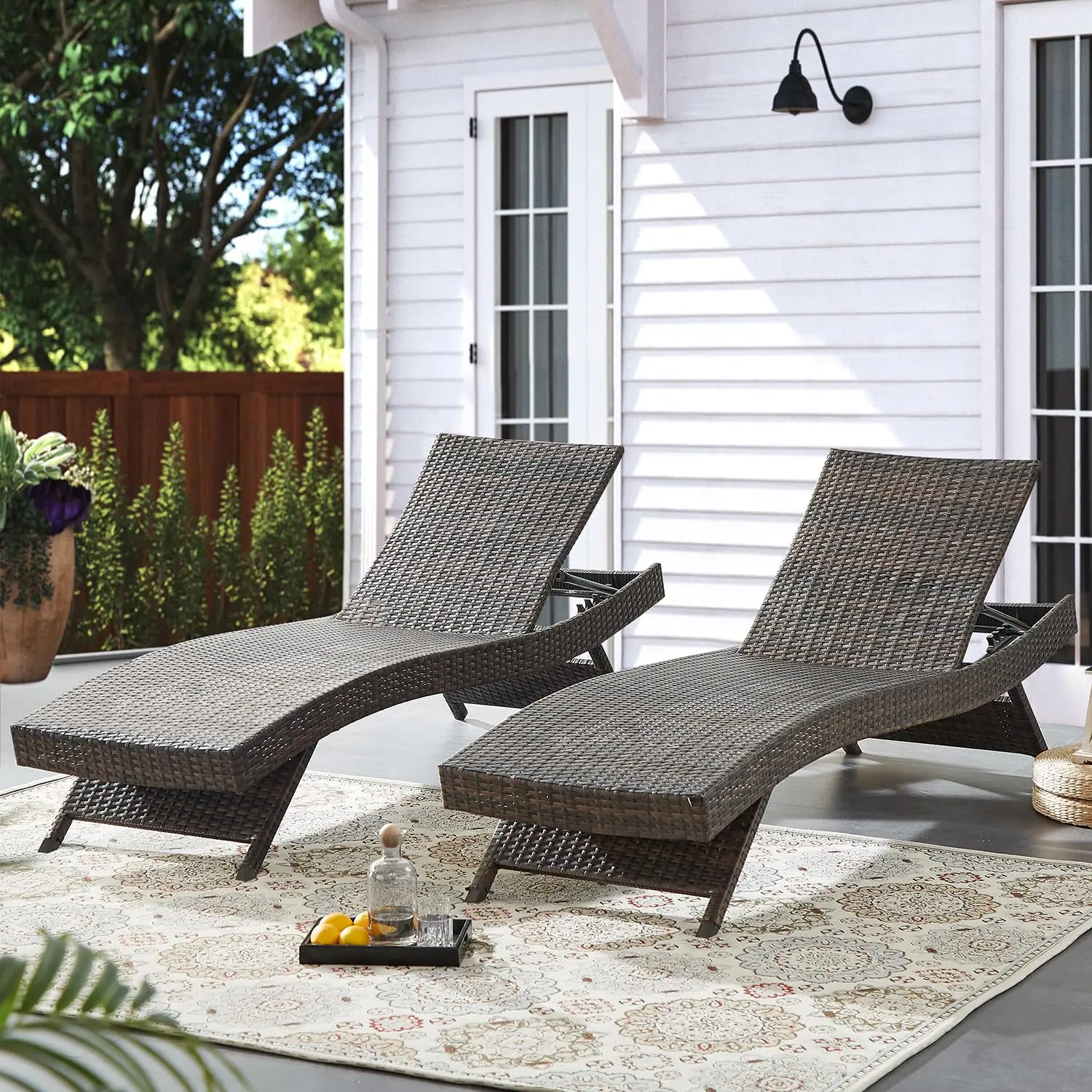 Outdoor Wicker Rattan Chaise Lounge Chair 79'' Long Reclining Patio Lawn Sunbathing Furniture, Set of 2, Customized