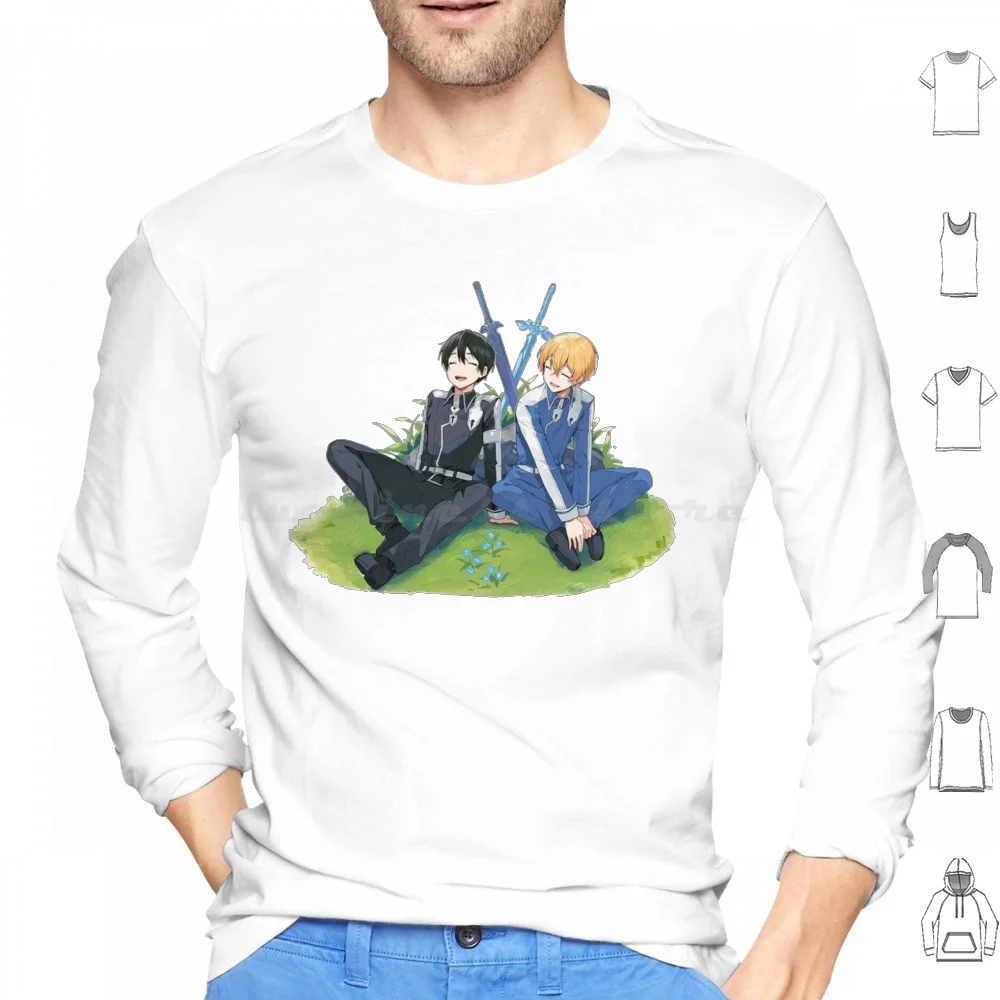 Cute Kirito And Eugeo Design Hoodies Long Sleeve Sword Art Online Sao Anime Cheerful Happy Funny Cool Nice Cute Lovely