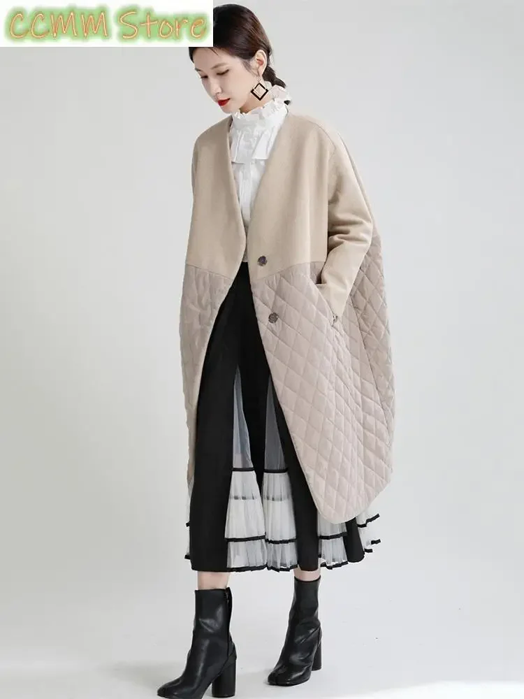 Apricot Warm Big Size Long Cotton-padded Coat Long Sleeve Loose Fit Women Parkas Fashion New Autumn Winter