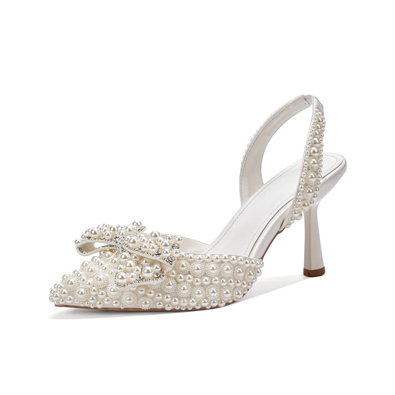 Nouvelles sandales d'été pour femmes à talons hauts, avec nœud perlé et étoile, style princesse, chaussures de mariage haut de gamme à bout fermé